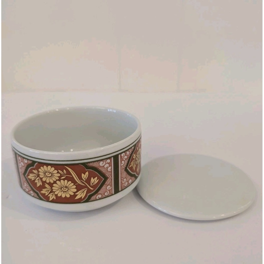 VTG Chinese JINGDEZHEN Porcelain Powder Trinket Box Red Gold Floral Seal Mark - Picture 2 of 11